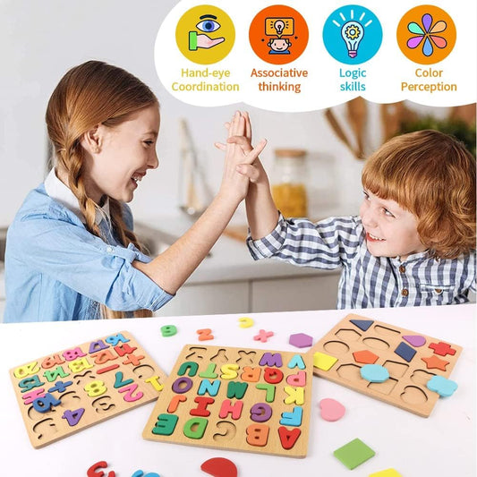 3-in-1 Smart Wooden Educational Learning Board – Numbers, Letters & Colors